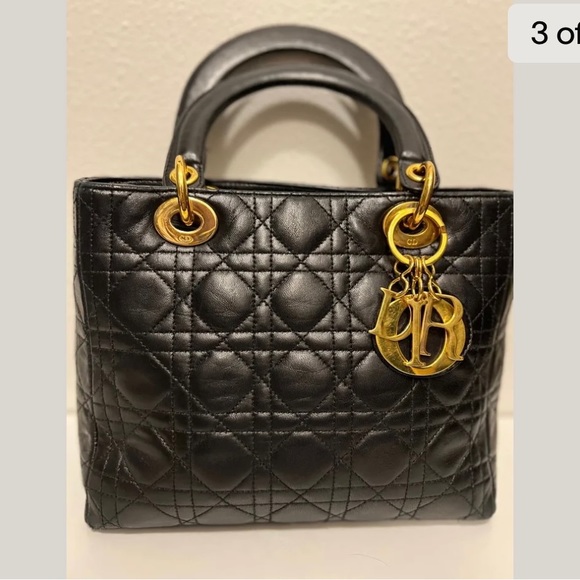 Dior Handbags - Lady Dior black Cannage medium bag.